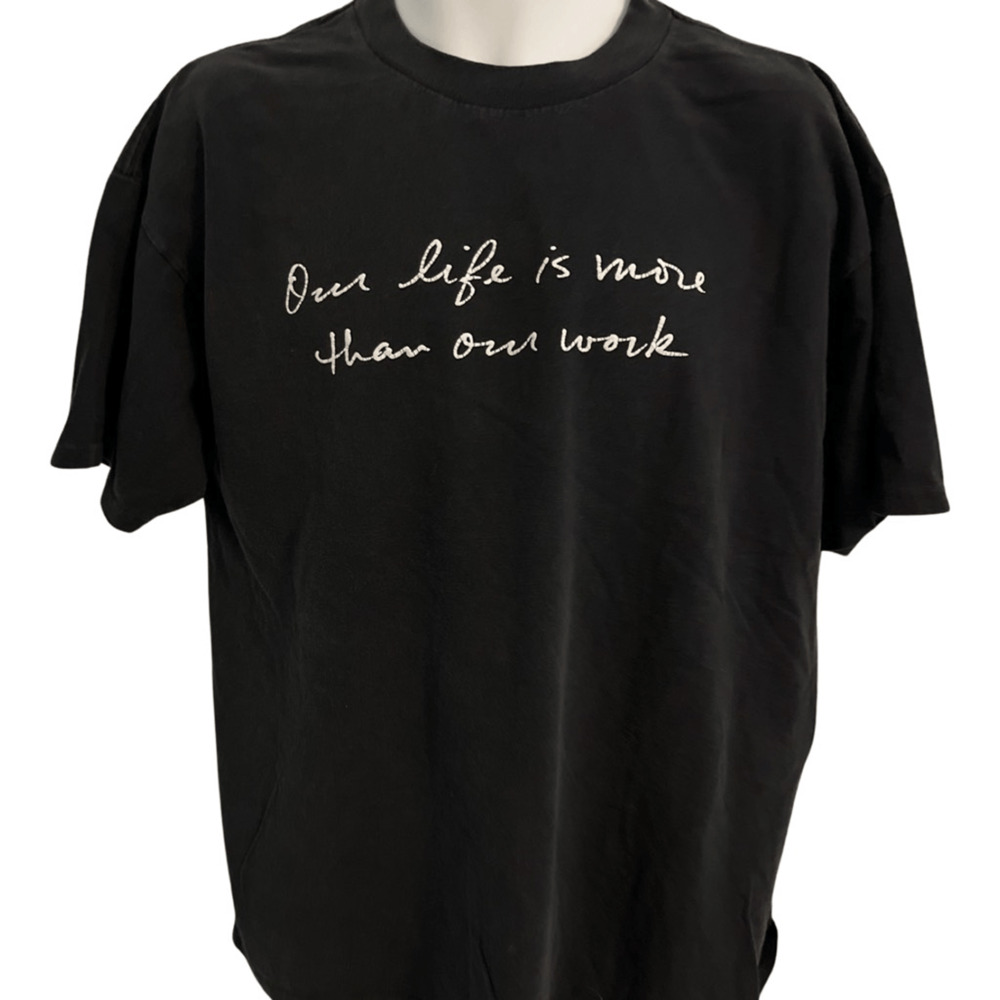 Oneita Vintage Life is More Than Work Black Short Sleeve T-Shirt Size XL